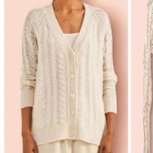Equipment Femme White Open Knit Cashmere Alpaca Wool Cable Knit Cardigan small